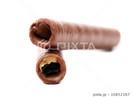 Waffle rolls coated chocolate Waffle rolls coated chocolate 10852387