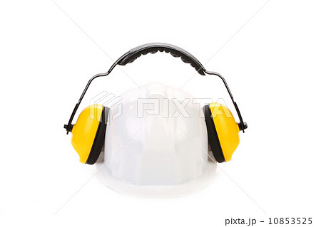 Protective ear muffs and hard hat. 10853525