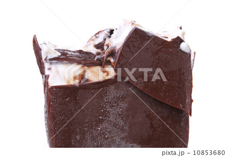 Bitten chocolate vanilla ice cream. 10853680