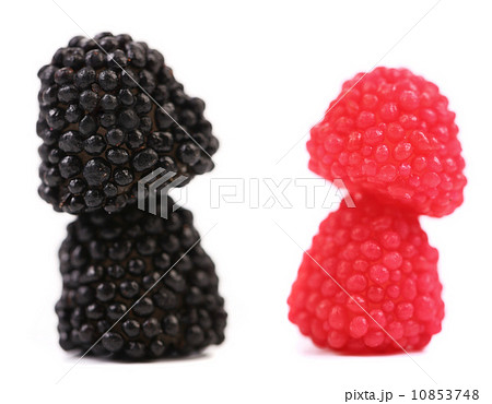 Two stacks of jelly fruit in berries candy form. 10853748