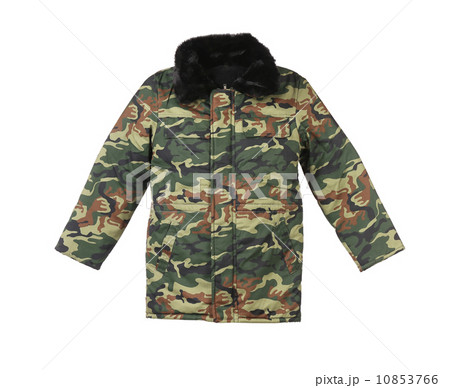 Camouflage winter jacket with black collar. Camouflage winter jacket with black collar. 10853766