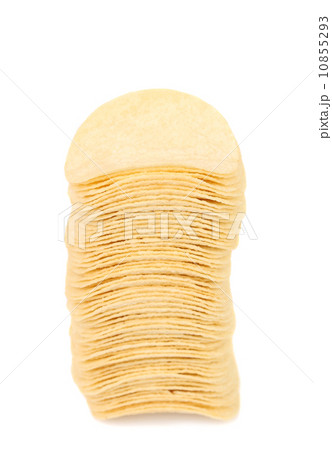 Stack of potato chips on white background Stack of potato chips on white background 10855293