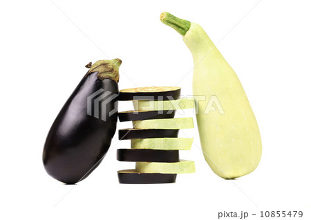 Stack of slices. Zucchini and black eggplant. 10855479