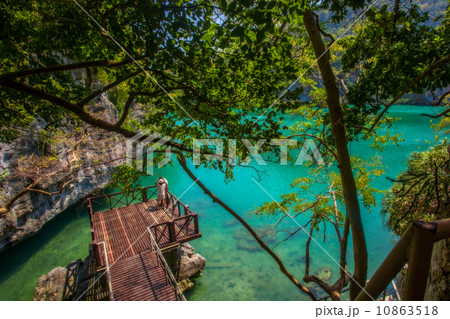 View wooden platform near the blue lagoon in marine national park View wooden platform near the blue lagoon in marine national park 10863518
