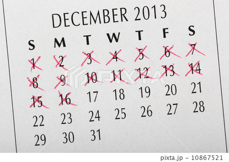 Close up of a white calendar page on December 2013 Close up of a white calendar page on December 2013 10867521