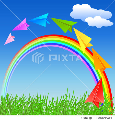 Colorful paper airplane and rainbow 10869584