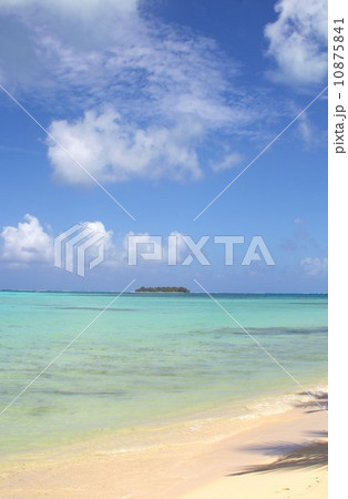 南の島サイパンの白砂のビーチとエメラルドグリーンに輝く美しいサンゴ礁の海の中に浮かぶマニャガハ島 10875841