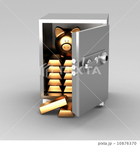 bullions and piggy bank in a security safe 10876370