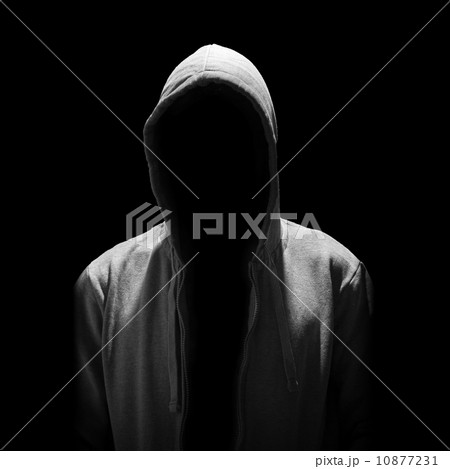 Portrait of Invisible man in the hood isolated on black backgrou 10877231