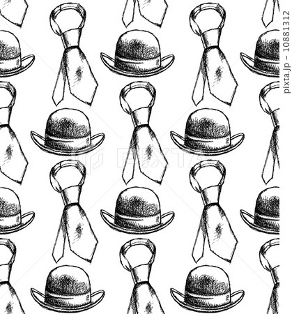 Sketch tie and hat, vector  seamless pattern 10881312