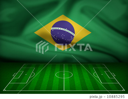 Soccer field with flag of Brazil background 10885295