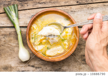 National ukrainian food. Soup with galushky. 10886790