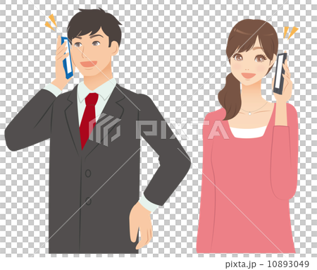 スマホで通話する男女のイラスト素材