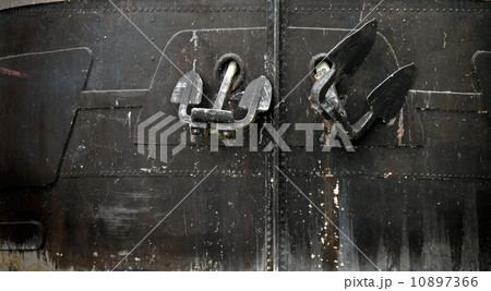 Bow of the black ship hull with anchors 10897366