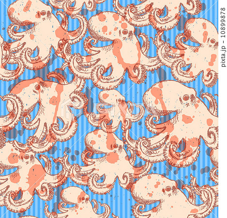 Sketch octopus, vector vintage seamless pattern 10899878