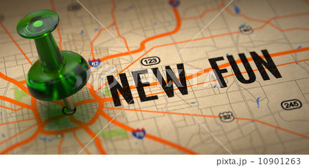 New Fun - Green Pushpin on a Map Background. 10901263