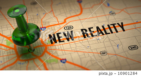 New Reality - Green Pushpin on a Map Background. New Reality - Green Pushpin on a Map Background. 10901284