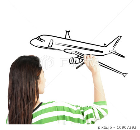 woman draw plane transportation 10907292