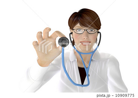 聴診器をあてる眼鏡の女医 合成用背景透過pngイラスト素材のイラスト素材