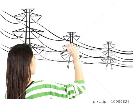 woman drawing electric pylon and wire 10909825