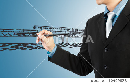 business man draw train transportation and cityscape 10909828