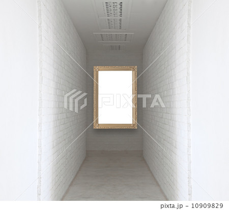 Picture frame on white brick wall and walk way 10909829