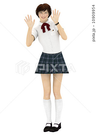 両手を振る女子高生 合成用 背景透過 ３dcg イラスト素材のイラスト素材