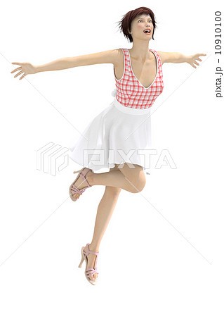 風に向かってジャンプするワンピースの女性 合成用 背景透過 ３dcg イラスト素材のイラスト素材