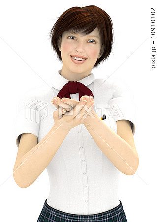 両手を差し出す女子高生 合成用 背景透過 ３dcg イラスト素材のイラスト素材