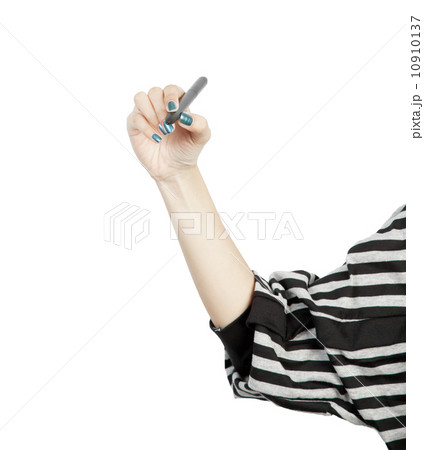 woman drawing or writing on white background woman drawing or writing on white background 10910137