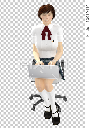 パソコンを使う女子高生 合成用背景透過 イラスト素材のイラスト素材