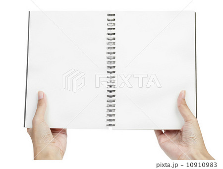 open blank page note book and hand open blank page note book and hand 10910983