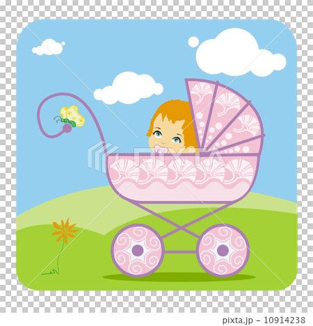Baby peeking out from a baby carriage  10914238