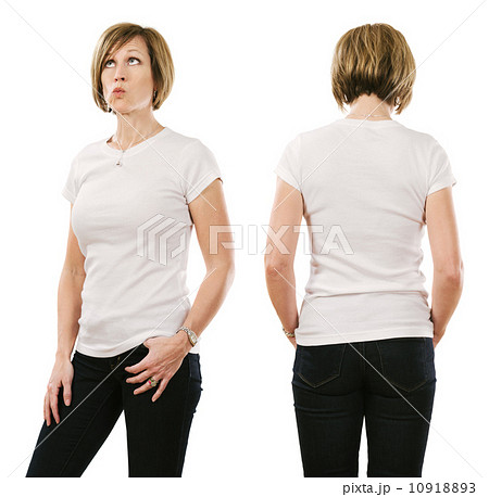 Woman in her forties posing with blank white shirt 10918893