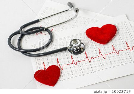 stethoscope and red heart on  electrocardiogram 10922717