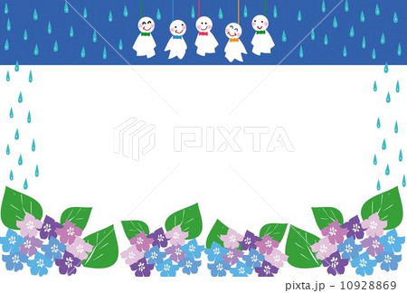 てるてる坊主と紫陽花の梅雨のメッセージカードのイラスト素材