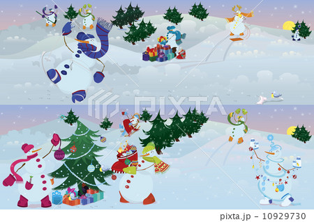 Snowmen living in magic forest  morning 10929730