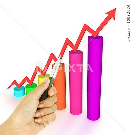 pen pointing 3d arrow and bar graph 10932024