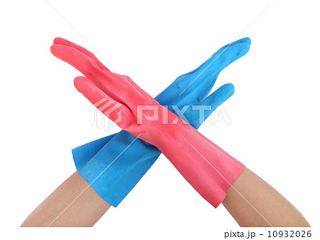 hand with gloves and stopping on white background hand with gloves and stopping on white background 10932026