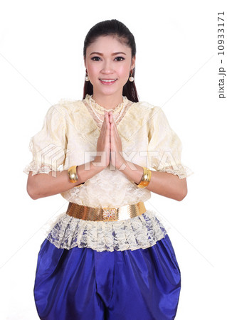 woman wearing typical thai dress pay respect woman wearing typical thai dress pay respect 10933171