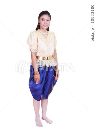 woman wearing typical thai dress isolated on white background 10933180