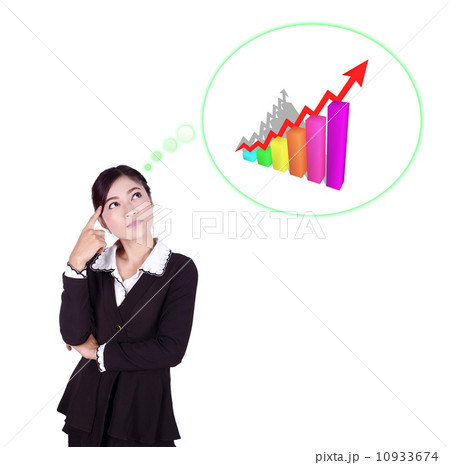 Business woman thinking about goal and graph Business woman thinking about goal and graph 10933674