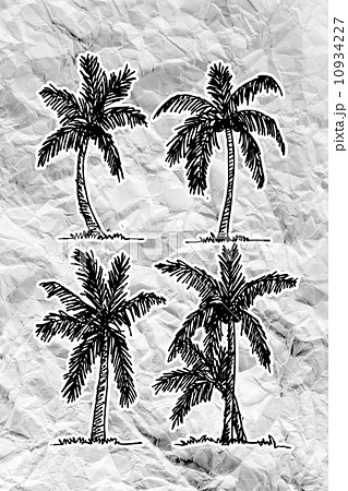 Set of trees with leaves on crumpled paper 10934227