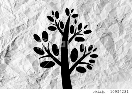 Set of trees with leaves on crumpled paper 10934281