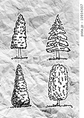 Set of trees with leaves on crumpled paper Set of trees with leaves on crumpled paper 10934307