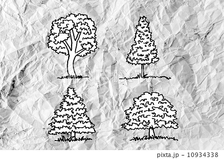 Set of trees with leaves on crumpled paper Set of trees with leaves on crumpled paper 10934338