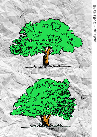 Set of trees with leaves on crumpled paper 10934549