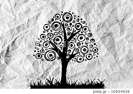 Set of trees with leaves on crumpled paper Set of trees with leaves on crumpled paper 10934636