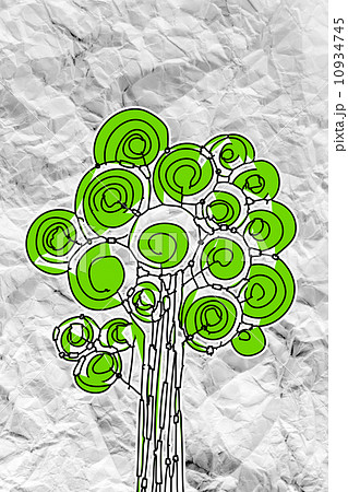 Set of trees with leaves on crumpled paper 10934745