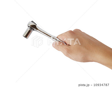 hand holding a socket wrench on white background 10934787